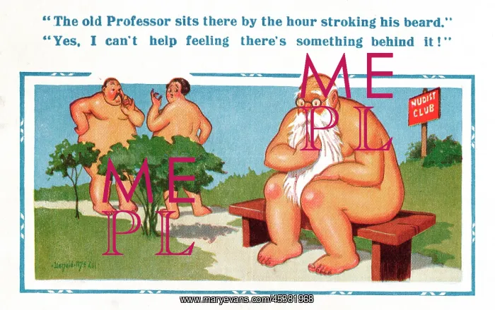 : Comic postcard, Nudist Club - something behind it : Comic postcard, Nudist Club - something behind it