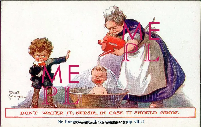 : Comic postcard, Nurse bathing the baby : Comic postcard, Nurse bathing the baby