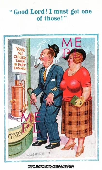 : Comic postcard, old geyser : Comic postcard, old geyser