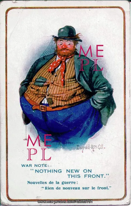 : Comic postcard, Overweight lazy man, WW1 : Comic postcard, Overweight lazy man, WW1