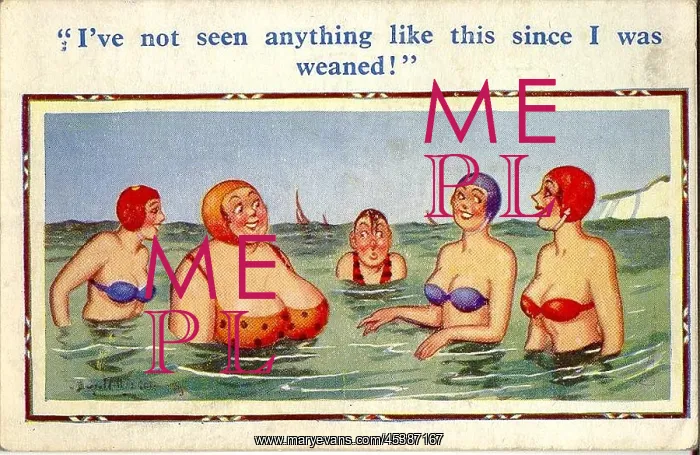 : Comic postcard, Five people bathing in the sea : Comic postcard, Five people bathing in the sea