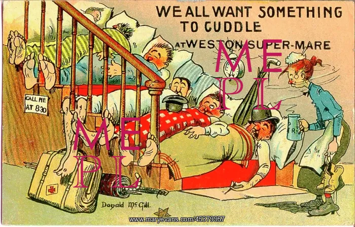 : Comic postcard, People sleeping on the stairs : Comic postcard, People sleeping on the stairs