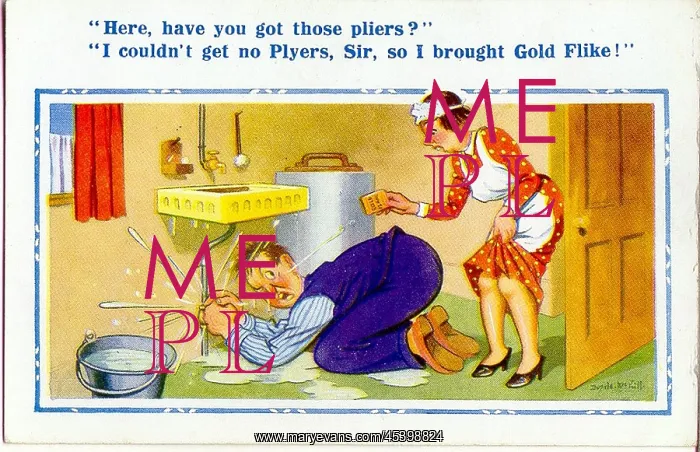 : Comic postcard, Plumber and maid in kitchen : Comic postcard, Plumber and maid in kitchen
