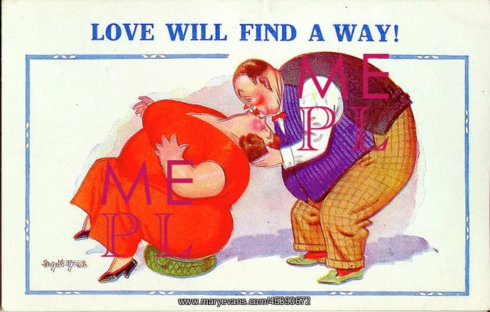 : Comic postcard, Plump couple kissing : Comic postcard, Plump couple kissing