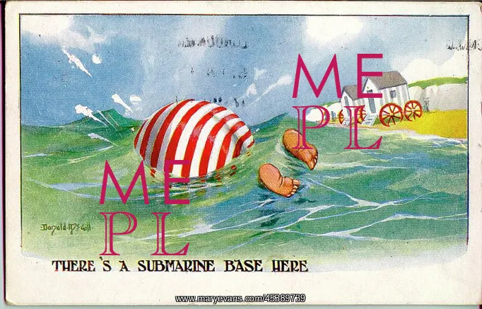 : Comic postcard, Plump holidaymaker in the sea, WW1 : Comic postcard, Plump holidaymaker in the sea, WW1