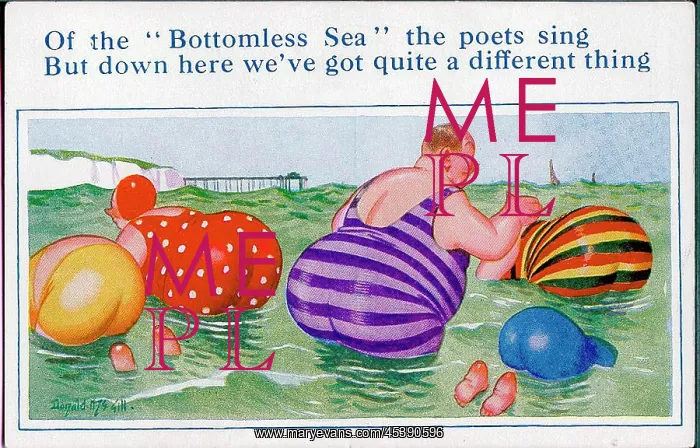 : Comic postcard, Plump holidaymakers in the sea : Comic postcard, Plump holidaymakers in the sea