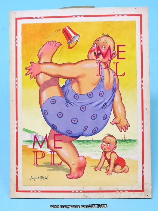 : Comic postcard, Plump man on the beach : Comic postcard, Plump man on the beach