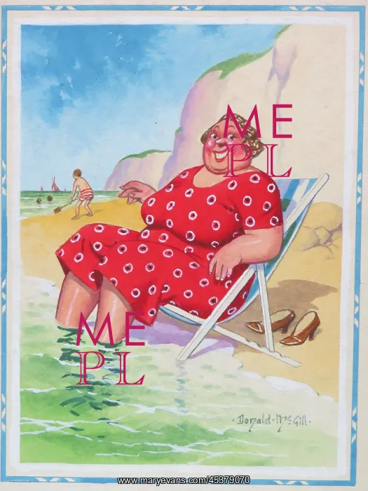 : Comic postcard, Plump woman in a deckchair : Comic postcard, Plump woman in a deckchair