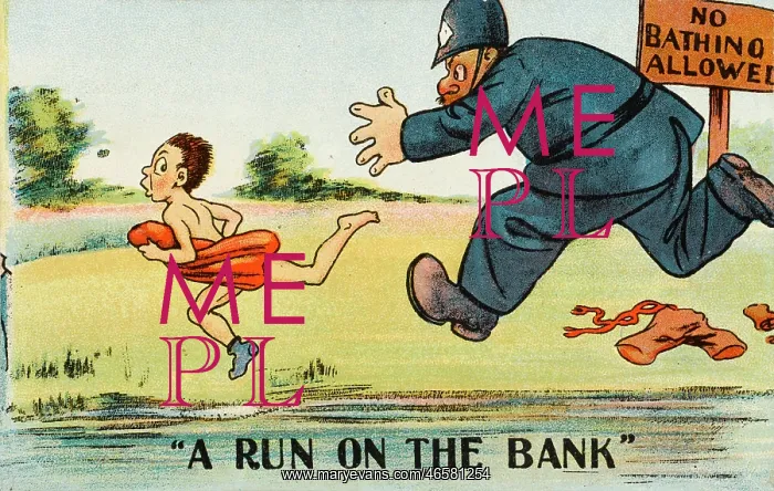 : Comic Postcard - Policeman chases illegal bather : Comic Postcard - Policeman chases illegal bather