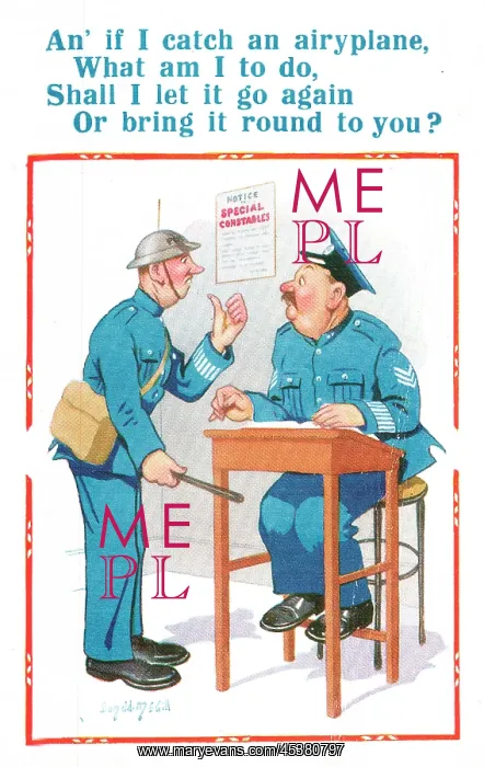 : Comic postcard, two policeman in wartime, WW2 : Comic postcard, two policeman in wartime, WW2