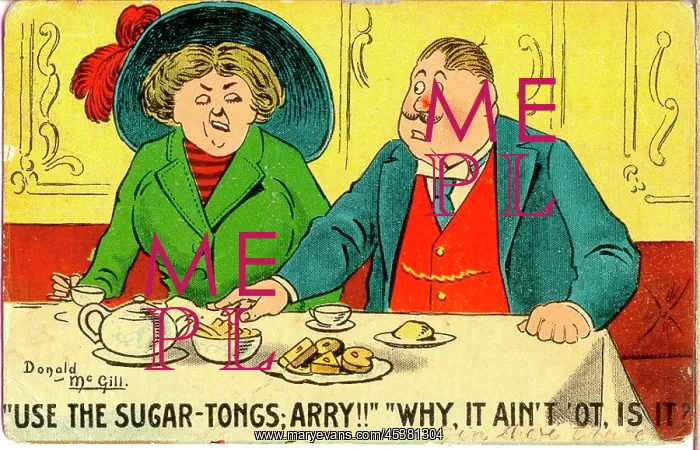: Comic postcard, Polite table manners : Comic postcard, Polite table manners