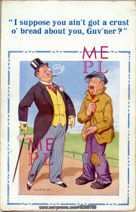 : Comic postcard, Poor man asking for crust of bread : Comic postcard, Poor man asking for crust of bread