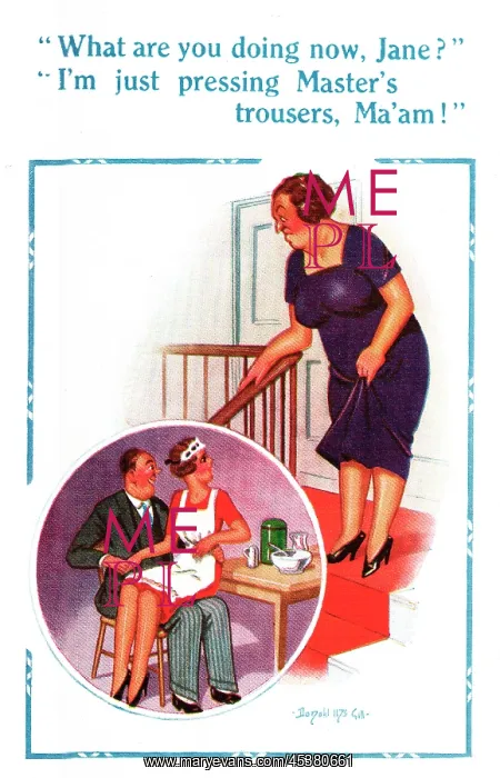 : Comic postcard, Pressing the master's trousers : Comic postcard, Pressing the master's trousers