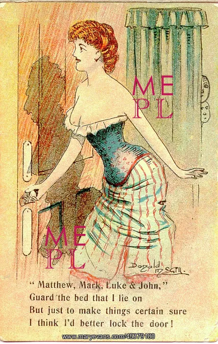 : Comic postcard, Pretty woman in her bedroom : Comic postcard, Pretty woman in her bedroom