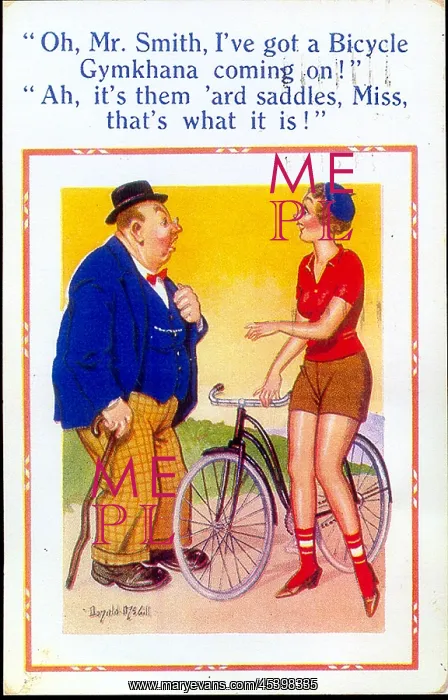 : Comic postcard, Pretty woman with a bicycle : Comic postcard, Pretty woman with a bicycle