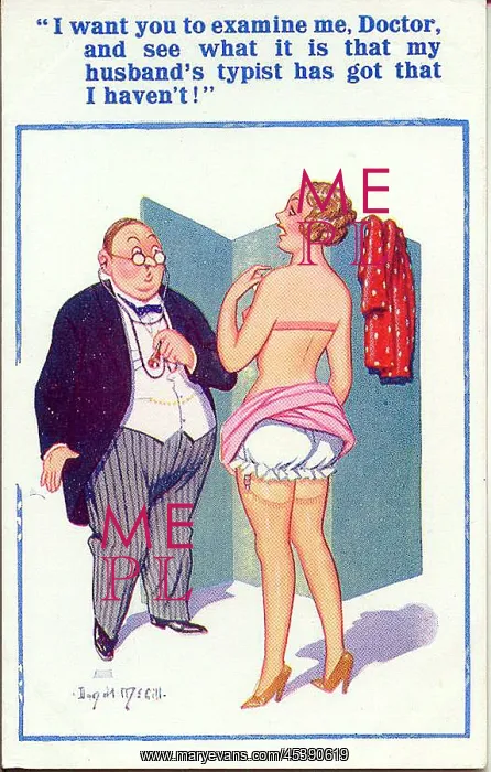 : Comic postcard, Pretty woman and doctor : Comic postcard, Pretty woman and doctor