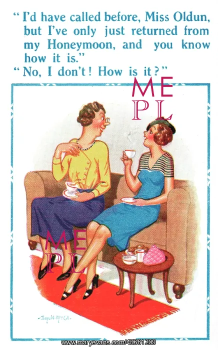 : Comic postcard, Pretty woman back from honeymoon : Comic postcard, Pretty woman back from honeymoon