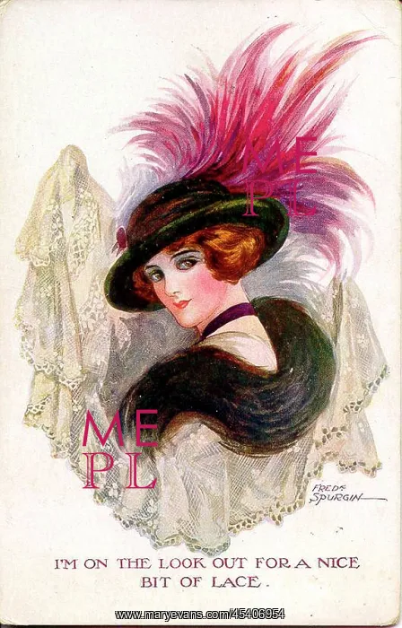  : Comic postcard, Pretty woman with lace