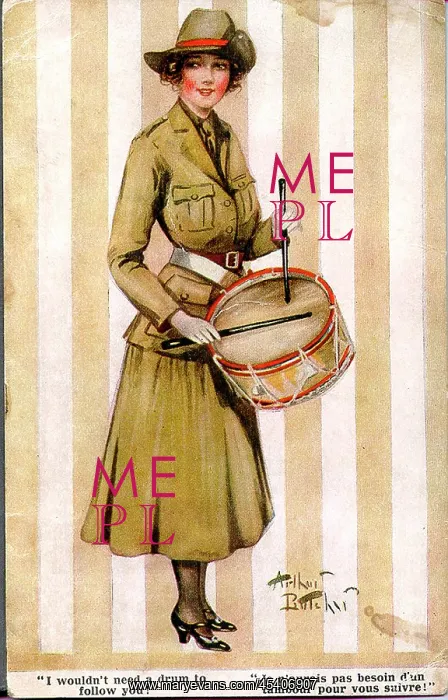 : Comic postcard, Pretty woman in uniform, WW1 : Comic postcard, Pretty woman in uniform, WW1
