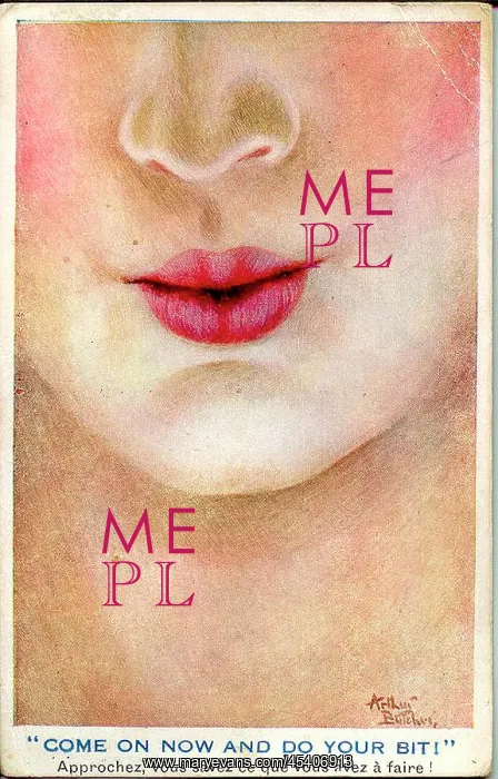 : Comic postcard, Pretty woman's lips, WW1 : Comic postcard, Pretty woman's lips, WW1