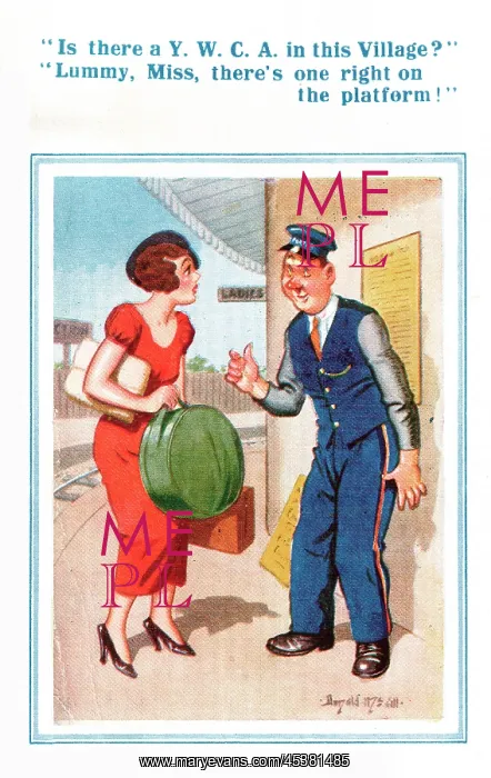 : Comic postcard, Pretty young woman seeks YWCA : Comic postcard, Pretty young woman seeks YWCA