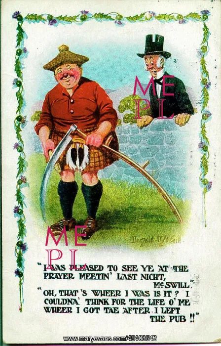 : Comic postcard, Religious gentleman and Scotsman : Comic postcard, Religious gentleman and Scotsman