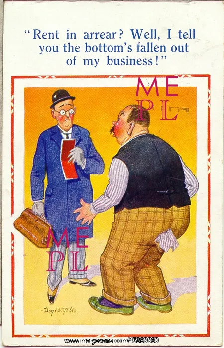 : Comic postcard, Rent collector and tenant : Comic postcard, Rent collector and tenant