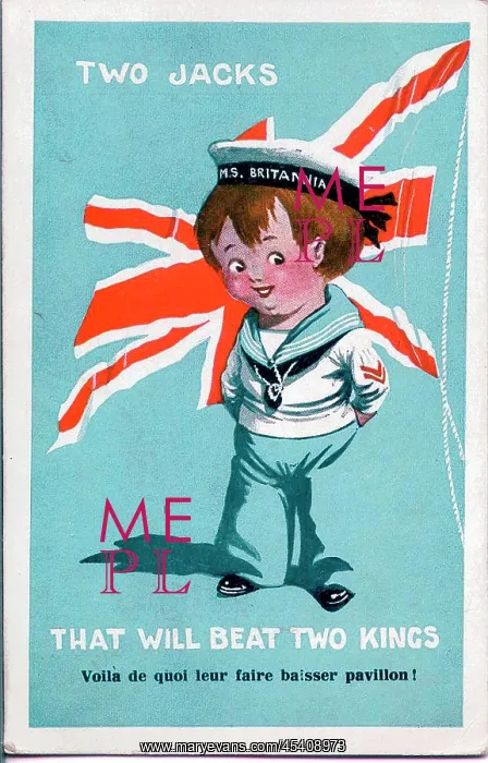 : Comic postcard, Sailor with British flag, WW2 : Comic postcard, Sailor with British flag, WW2
