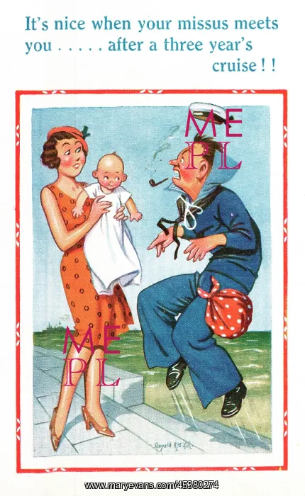 : Comic postcard, Sailor in the British Royal Navy, WW2 : Comic postcard, Sailor in the British Royal Navy, WW2