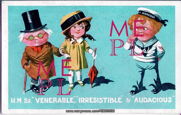 : Comic postcard, Sailor with elderly man and girl, WW2 : Comic postcard, Sailor with elderly man and girl, WW2