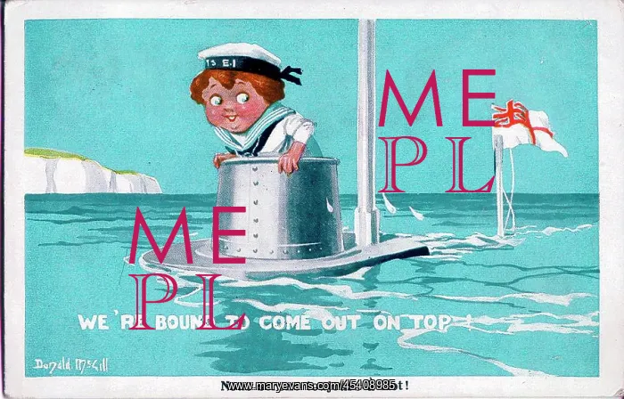 : Comic postcard, Sailor on submarine, WW2 : Comic postcard, Sailor on submarine, WW2