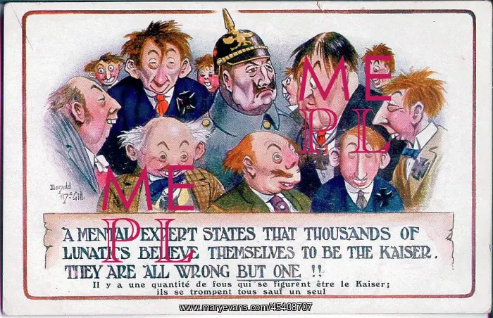 : Comic postcard, satire on Kaiser Wilhelm, WW1 : Comic postcard, satire on Kaiser Wilhelm, WW1