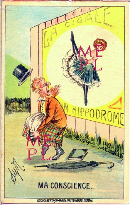 : Comic postcard, Scotsman aroused by poster : Comic postcard, Scotsman aroused by poster