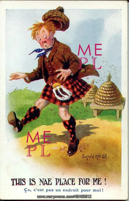  : Comic postcard, Scotsman and beehives