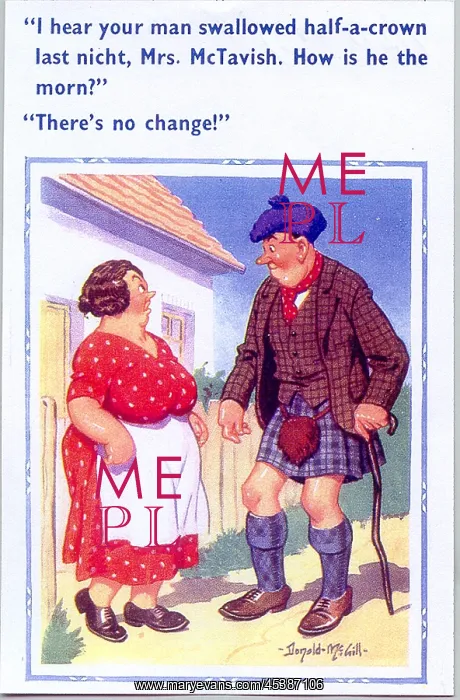 : Comic postcard, Scotsman chats with neighbour : Comic postcard, Scotsman chats with neighbour