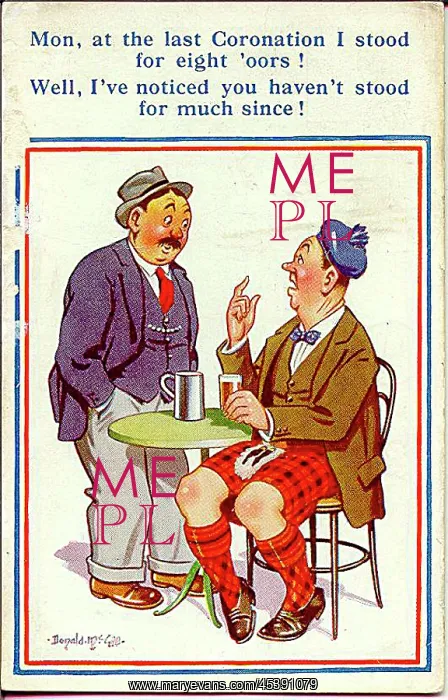 : Comic postcard, Scotsman and Englishman in a pub : Comic postcard, Scotsman and Englishman in a pub