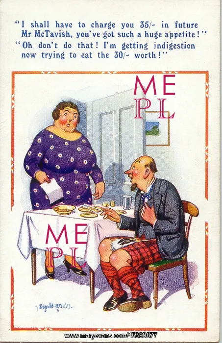 : Comic postcard, Scotsman and landlady : Comic postcard, Scotsman and landlady