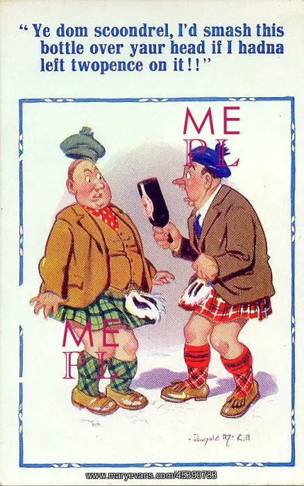 : Comic postcard, Two Scotsmen in confrontation : Comic postcard, Two Scotsmen in confrontation