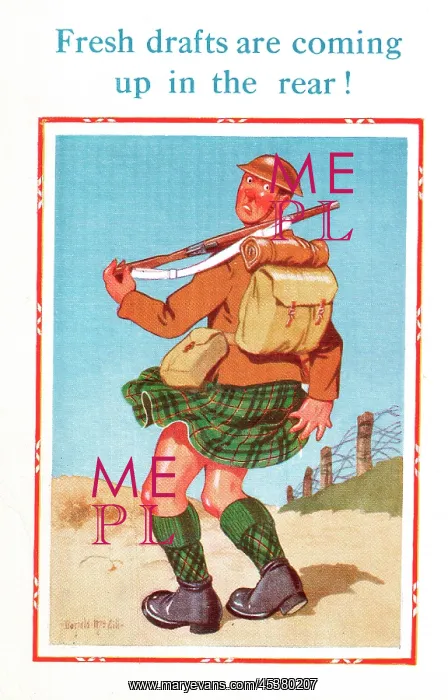 : Comic postcard, Scottish Soldier in the British Army, WW2 : Comic postcard, Scottish Soldier in the British Army, WW2