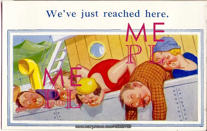: Comic postcard, Sea sickness on a boat : Comic postcard, Sea sickness on a boat