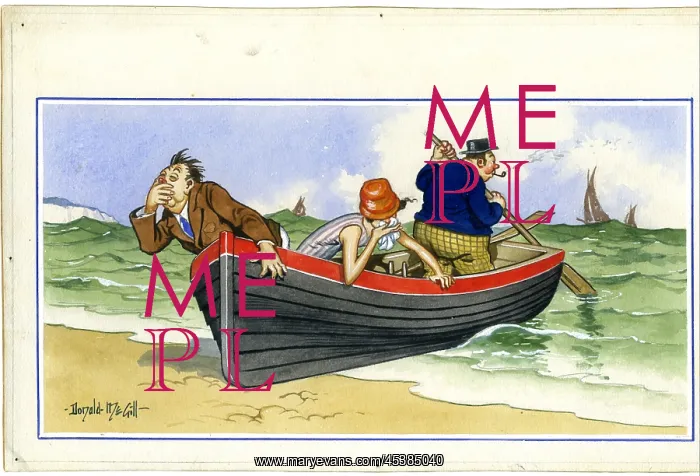 : Comic postcard, Sea sickness in a rowing boat : Comic postcard, Sea sickness in a rowing boat