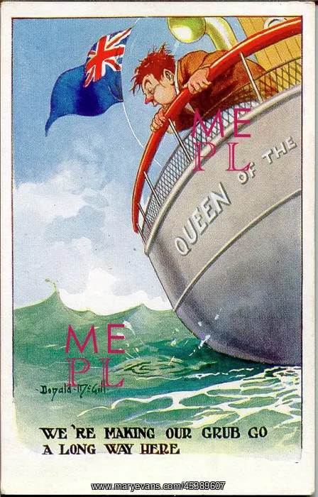 : Comic postcard, Sea sickness on a ship : Comic postcard, Sea sickness on a ship