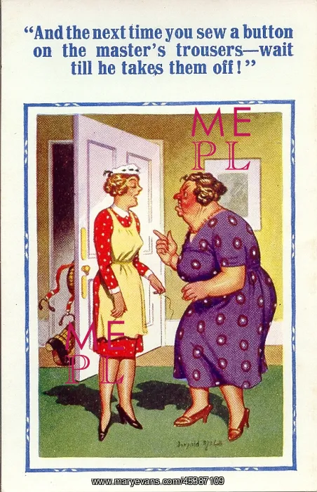: Comic postcard, Servant and angry mistress : Comic postcard, Servant and angry mistress