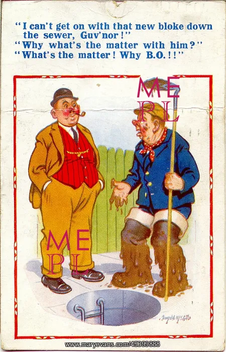 : Comic postcard, Sewage worker and boss in the street : Comic postcard, Sewage worker and boss in the street
