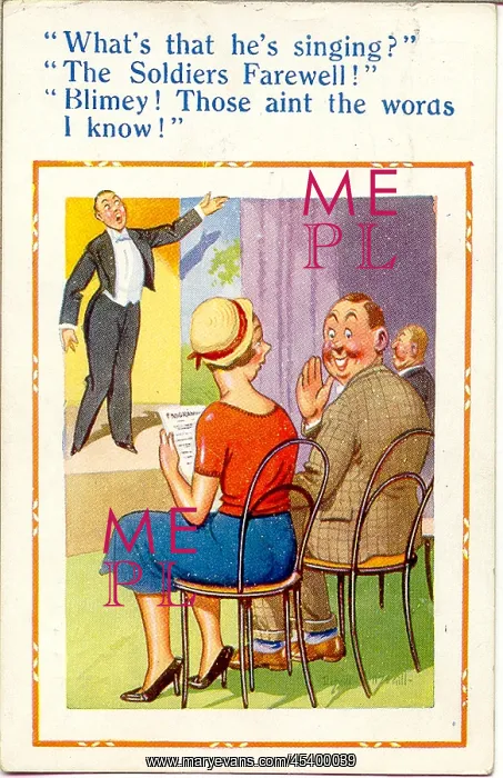 : Comic postcard, Singer on stage : Comic postcard, Singer on stage