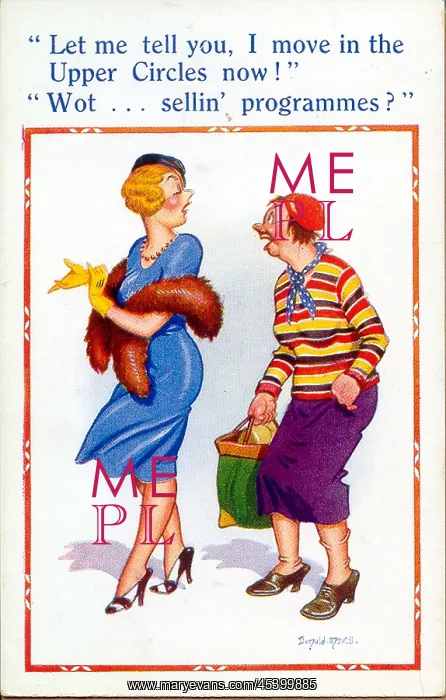: Comic postcard, Socially superior - two women : Comic postcard, Socially superior - two women