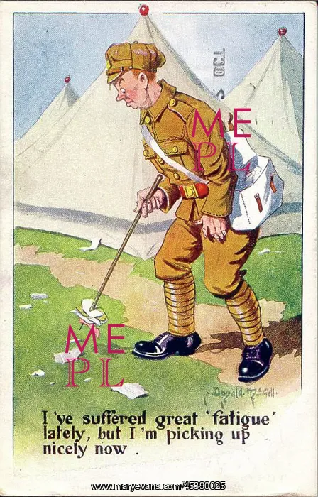 : Comic postcard, Soldier in army camp, WW1 : Comic postcard, Soldier in army camp, WW1