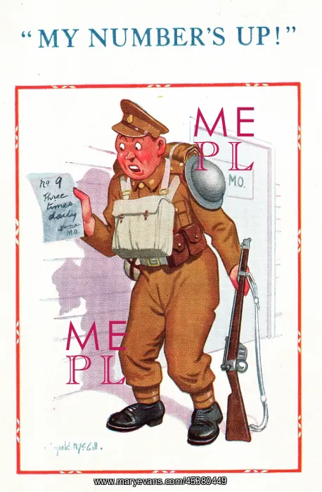 : Comic postcard, Soldier in the British Army, WW2 : Comic postcard, Soldier in the British Army, WW2