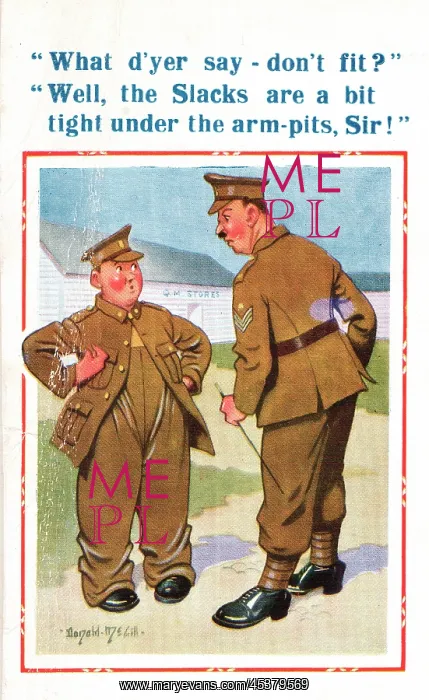 : Comic postcard, Soldiers in the British Army, WW2 : Comic postcard, Soldiers in the British Army, WW2