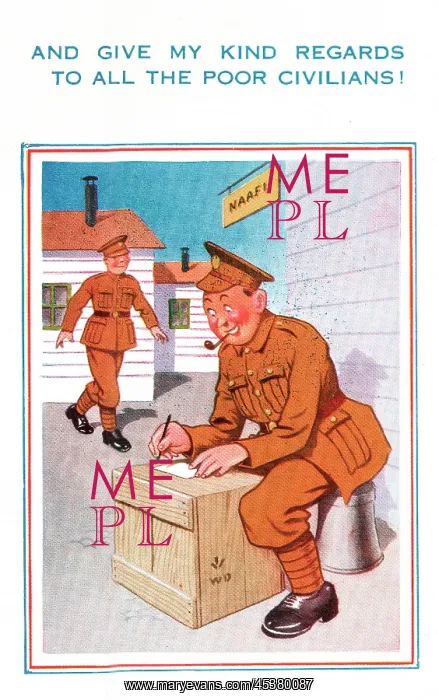 : Comic postcard, Soldiers in the British Army, WW2 : Comic postcard, Soldiers in the British Army, WW2